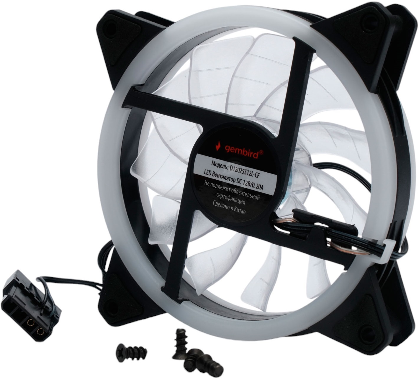 Вентилятор Gembird D12025S12L-CF (120x120x25mm, Hydro, 1200rpm, 21dBa, 3+4pin, RGB LED, black-white) OEM