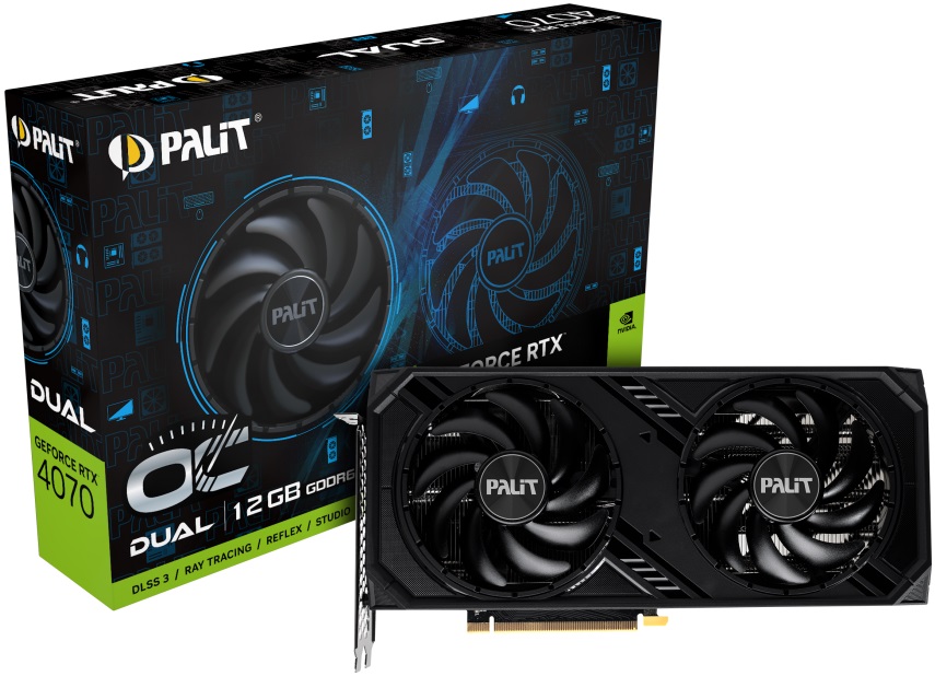 Видеокарта Palit GF RTX4070 DUAL OC 12GB (NE64070S19K9-1048D, 192bit, GDDR6, HDMI+3xDP) RTL