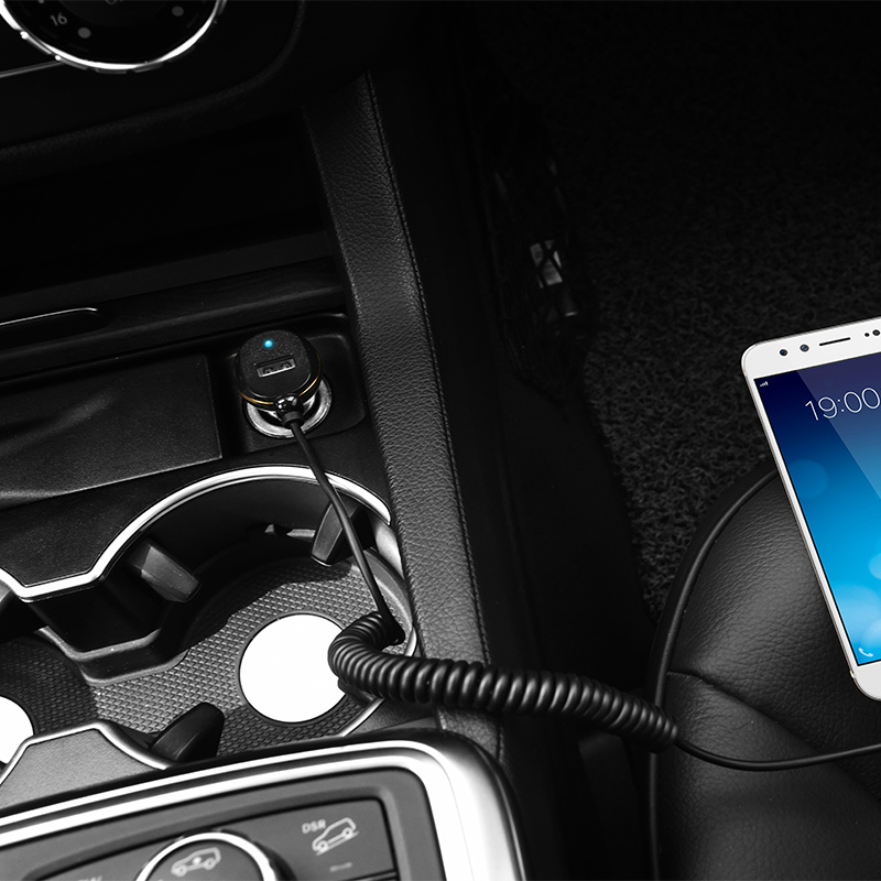Зарядное устройство от прикуривателя hoco Z14 (12/240V - USB, 1 USB разъём, 3.4А max, присоединённый кабель Lightning 1.2m, black)