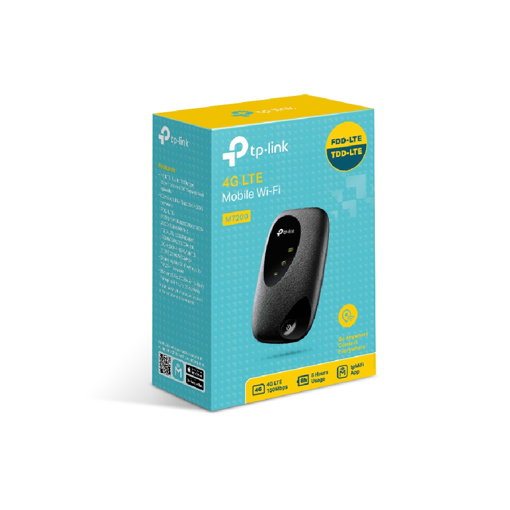 Роутер TP-LINK M7200 (300 Mbps, 2.4GHz, слот SIM, мобильный, 8 часов автономной работы, 4G LTE, black)