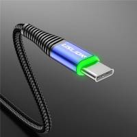 Кабель USB 2.0 Am - Type-C 1.0m (3A, быстрая зарядка, нейлоновая оплётка, black-blue) USLION