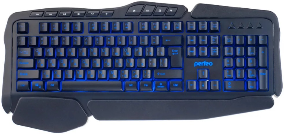 Клавиатура Perfeo Strike PF-A4390 (USB, регулируемая подсветка, мультимедийная, игровая, black)