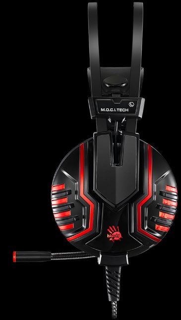 Наушники A4Tech Bloody M615 Knight (полноразмерные закрытые, с микрофоном, регулятор, игровые, 2.3m, подсветка, black-red)