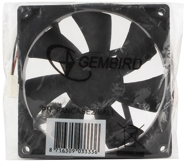 Вентилятор Gembird FANCASE2/BALL (90x90x25mm, ball, 2500rpm, 31dBa, 3pin, black) OEM