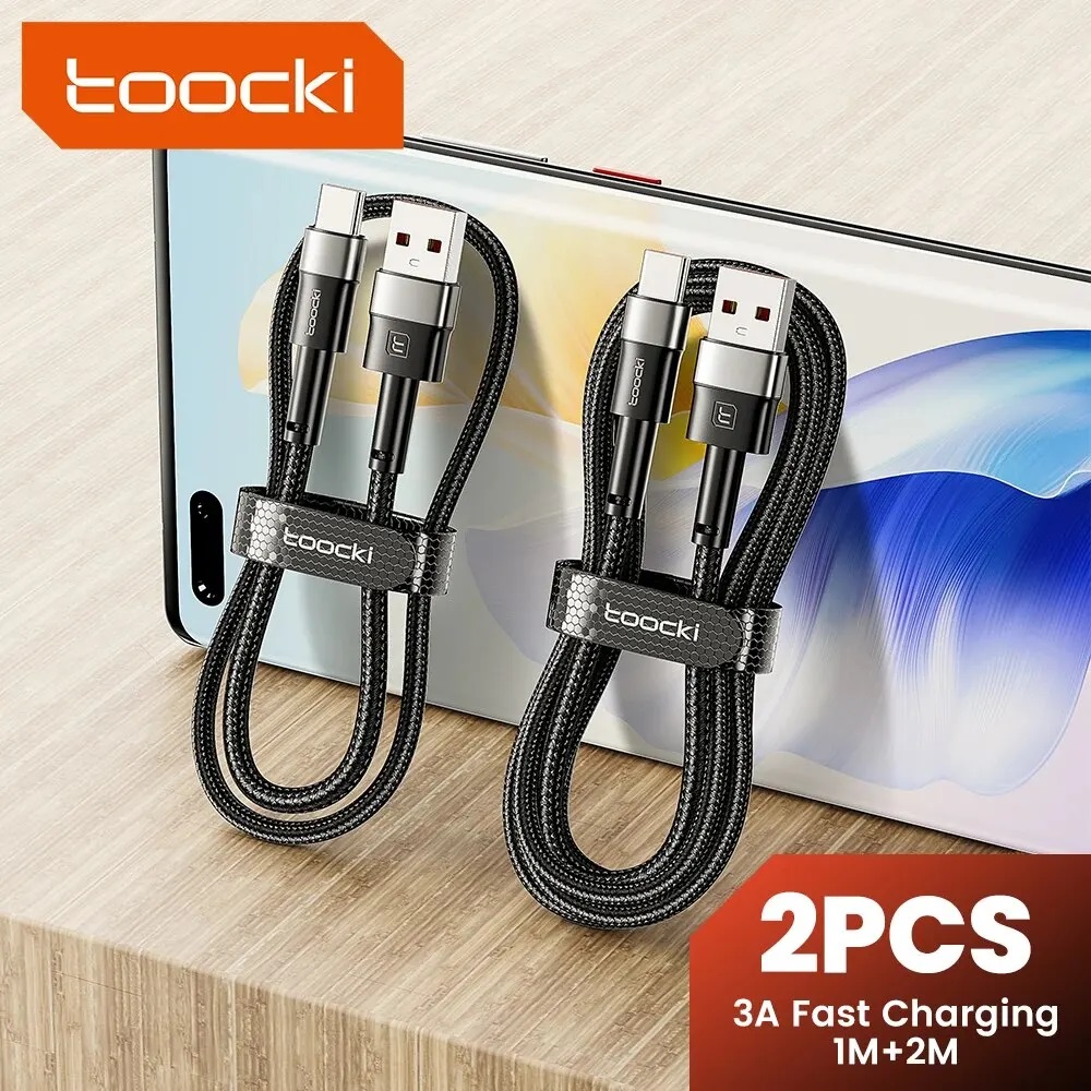 Кабель USB 2.0 Am - Type-C 1.0m / 2.0m (3A, быстрая зарядка, нейлоновая оплётка, black, 2шт.) Toocki