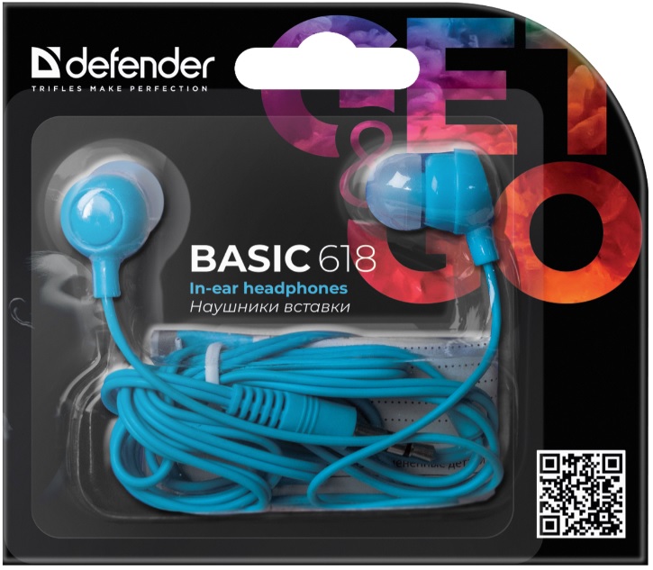 Наушники Defender Basic 618 (затычки, без микрофона, 1.1m, blue)