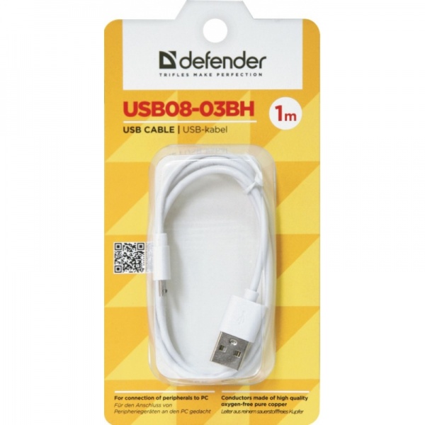 Кабель USB 2.0 Am - micro USB 1.0m (USB08-03BH, white) Defender