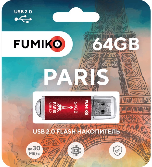 Флеш накопитель USB 2.0 64Gb FUMIKO PARIS (FPS-05, 30MB/s, red)