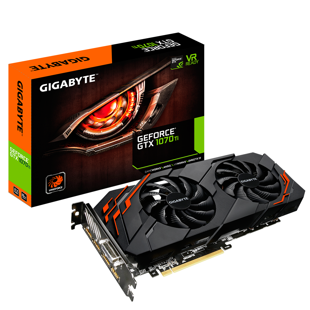 Видеокарта Gigabyte GF GTX1070Ti 8Gb (GV-N107TWF2-8GD, 256bit, GDDR5, DVI+HDMI+3xDP) RTL