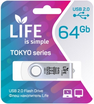 Флеш накопитель USB 2.0 64Gb LIFE TOKYO (LF64TOWHITE-01, white)