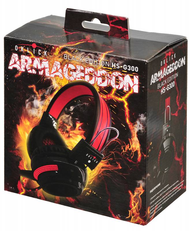 Наушники Oklick ARMAGEDDON HS-G300 (полноразмерные закрытые, с микрофоном, регулятор, игровые, 2.3m, black-red)