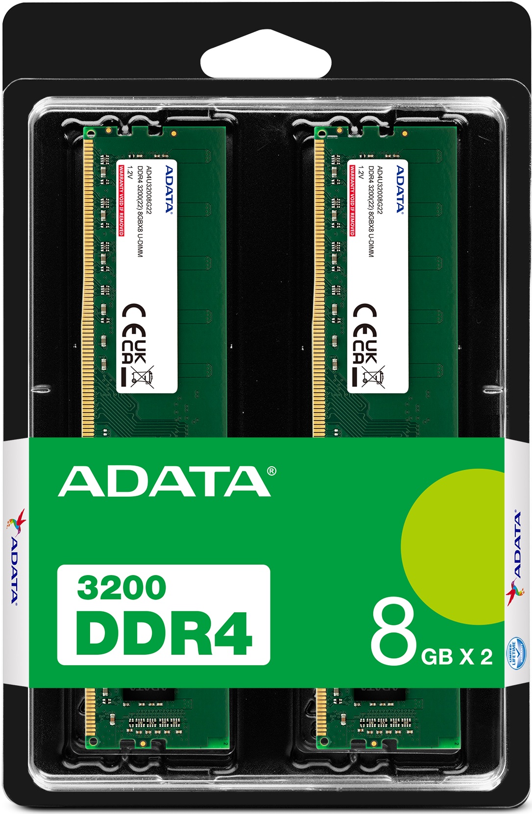 Память DDR4 16Gb PC25600, 3200MHz, ADATA (AD4U32008G22-DTGN, 2x8Gb, 1.2V)