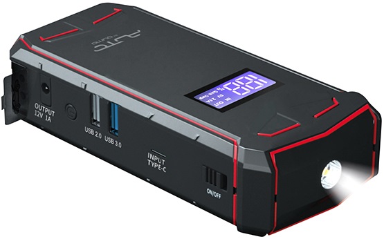 Портативное универсальное пусковое зарядное устройство QUMO P12000 (Charger 012) (пусково ток 300A, 12000mAh, на клеммы, вход USB Type-C 2A, выход 2xUSB 5/9/12V 2A, QC3.0, фонарик, black)