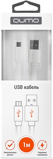 Кабель USB 2.0 Am - micro USB 1.0m (20516, 2A, 10W, PVC, плоский, white) QUMO