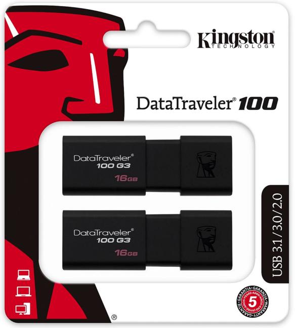 Флеш накопитель USB 3.1 32Gb Kingston DT100 G3 (DT100G3/32GB-2P, 2 шт., black)
