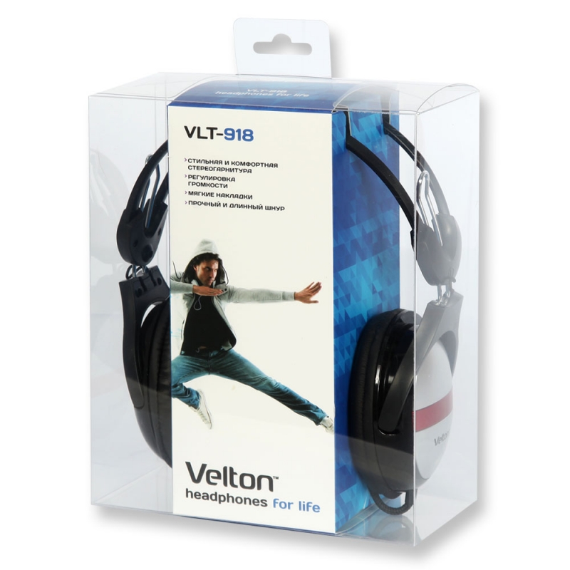 Наушники Velton VLT-918 (полноразмерные закрытые, с микрофоном, 2.5m, black-silver)