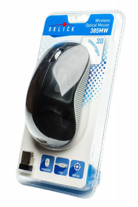 Мышь беспроводная Oklick 385MW (optical, 1600dpi, 2xAAA, black)