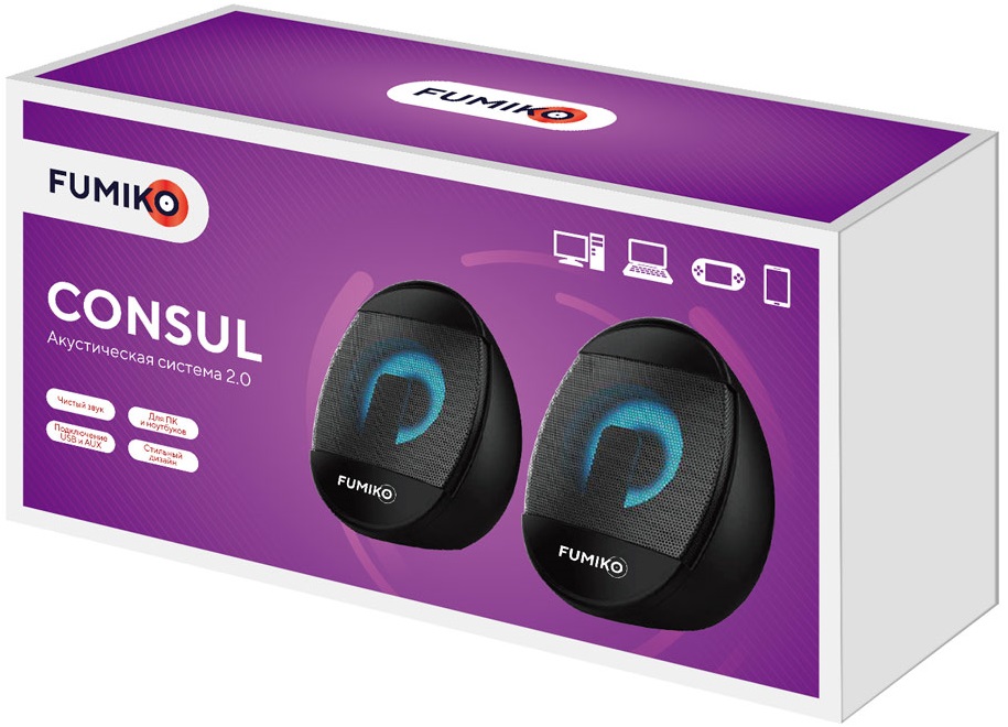 Колонки FUMIKO CONSUL (6W, USB, подсветка, black)
