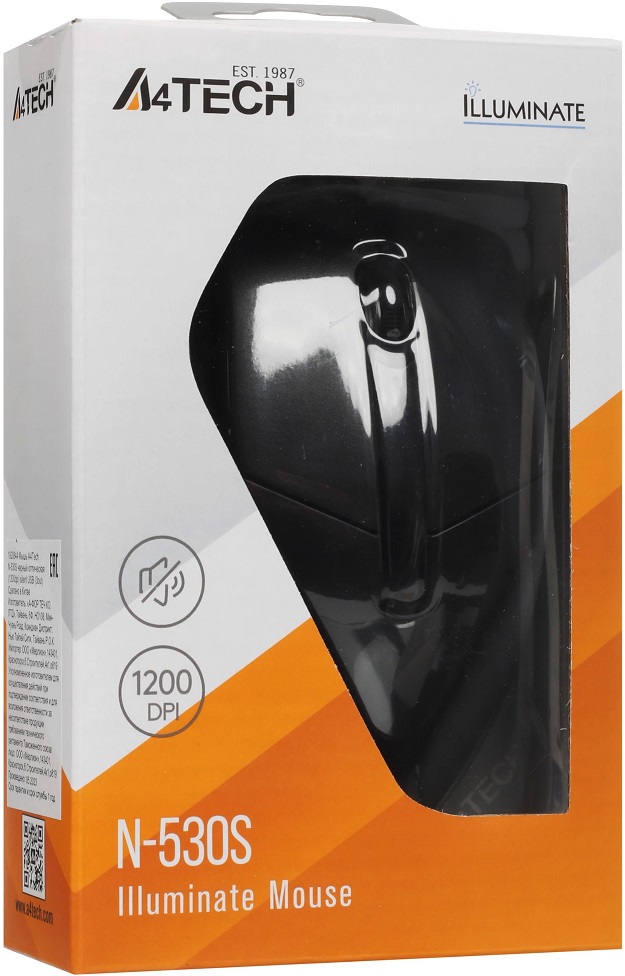 Мышь A4Tech N-530S (USB, optical, 1200dpi, бесшумный клик, 1.5m, black)