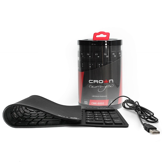 Клавиатура Crown CMK-6002 Silikon (USB, гибкая, водонепроницаемая, black)