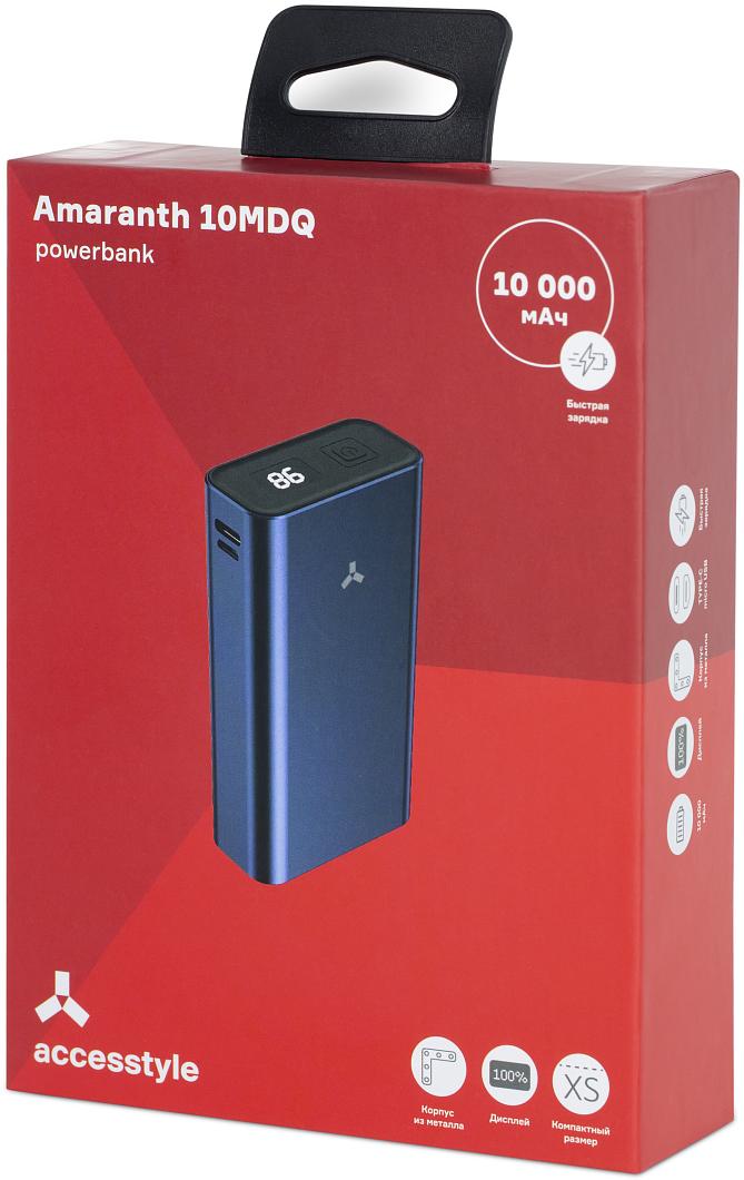 Внешний аккумулятор Accesstyle Amaranth 10MDQ (литий-ионный, 10000mAh, 2*USB - 3A max, вход 2А, QC, PD, blue)