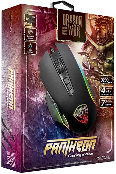 Мышь QUMO Pantheon M50 (USB, optical, 3200dpi, игровая, RGB подсветка, 1.7m, soft-touch, black)
