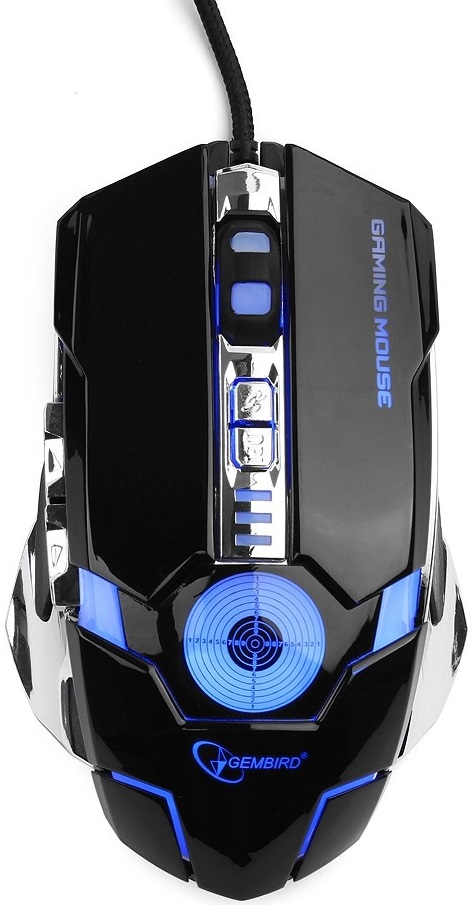 Мышь Gembird MG-530 (USB, optical, 3200dpi, игровая, подсветка, soft-touch, 1.75m, black)