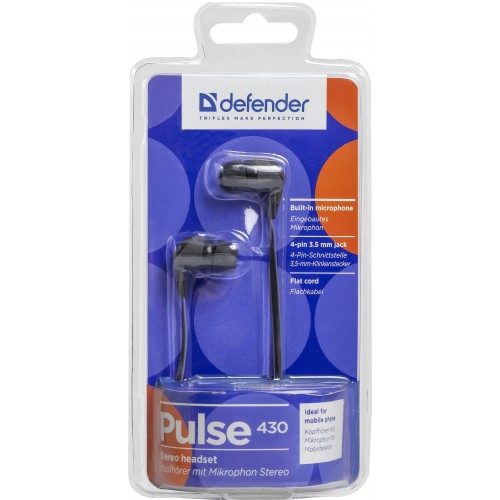 Наушники Defender Pulse 430 (вкладыши, с микрофоном, 1.1м, black-grey)