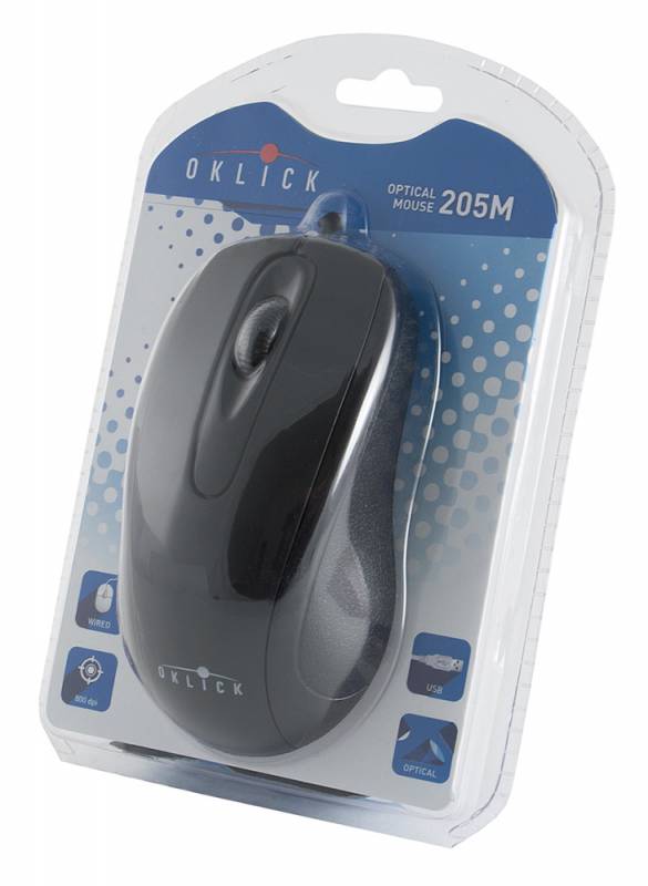 Мышь Oklick 205M (USB, optical, 1000dpi, 1.1m, black)
