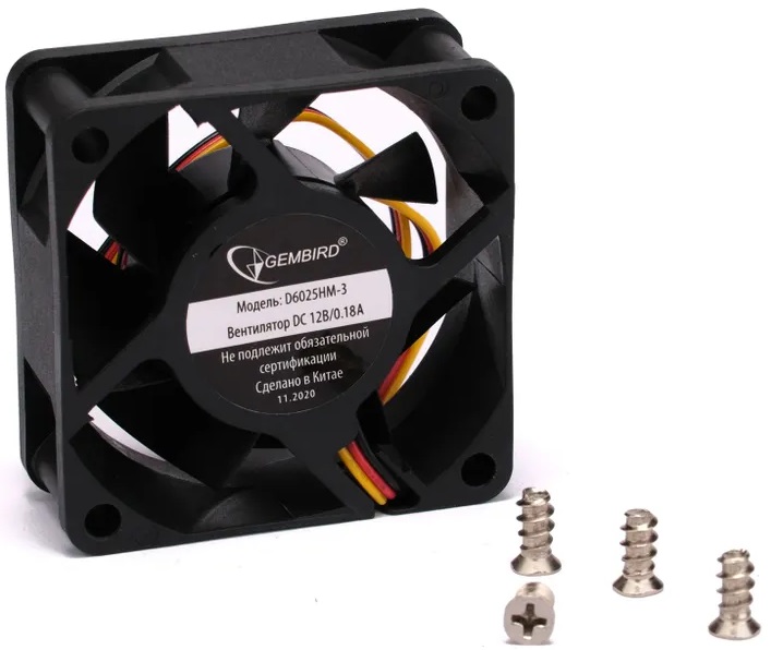 Вентилятор Gembird D6025HM-3 (60x60x25mm, hydro, 4000rpm, 25dBa, 3pin, black) OEM