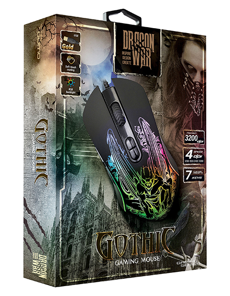 Мышь QUMO Gothic M51 (USB, optical, 3200dpi, игровая, 1.5m, black)