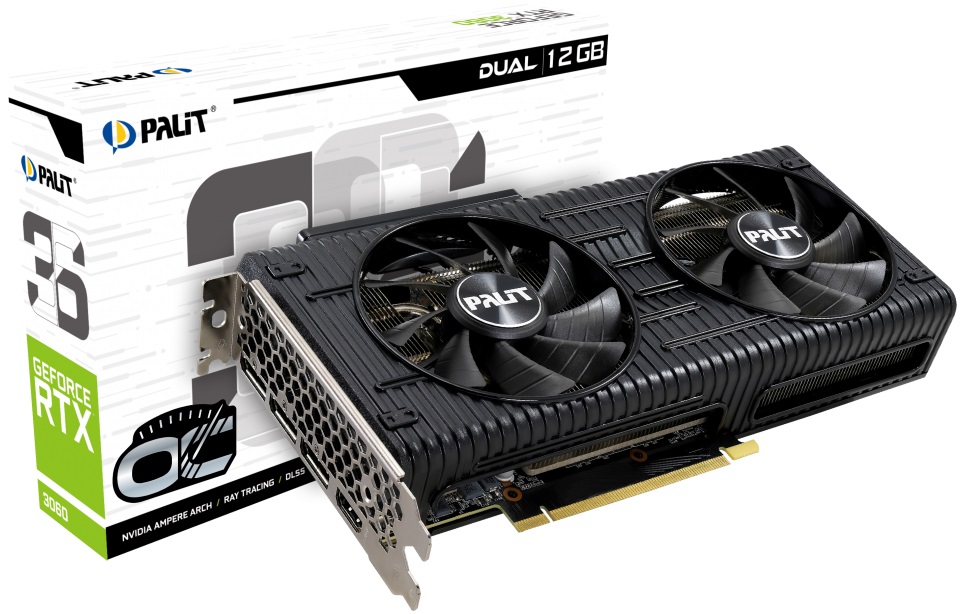 Видеокарта Palit GF RTX3060 DUAL OC 12Gb (NE63060T19K9-190AD, 192bit, GDDR6, HDMI+3xDP) RTL