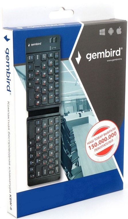 Клавиатура беспроводная Gembird KBW-6N (Bluetooth3.0/5.0 / USB Type-C, аккумулятор 90mAh, складная, ножничная, мультимедийная, black)