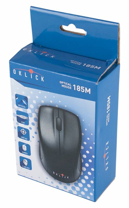 Мышь Oklick 185M (USB, optical, 1000dpi, 1.1m, black)