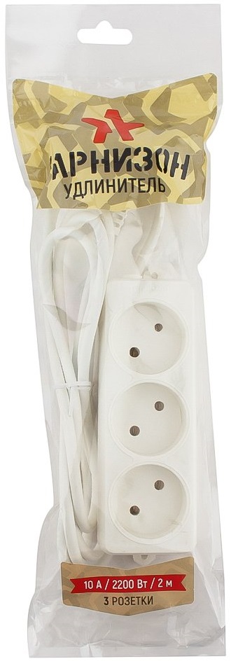 Сетевой удлинитель Гарнизон (EL-NL3-W-2, 3 розетки, 2 метра, 10A, 0.75mm2, white) OEM