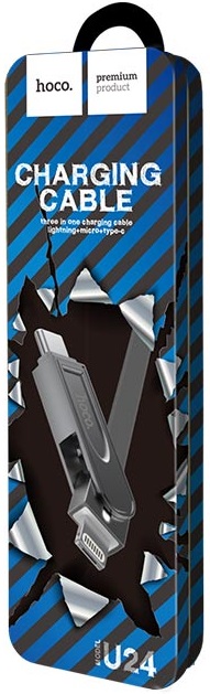 Кабель USB 2.0 Am - Lightning + micro USB + Type-C 1.0m (U24 Refined, силиконовый шнур, silver) hoco