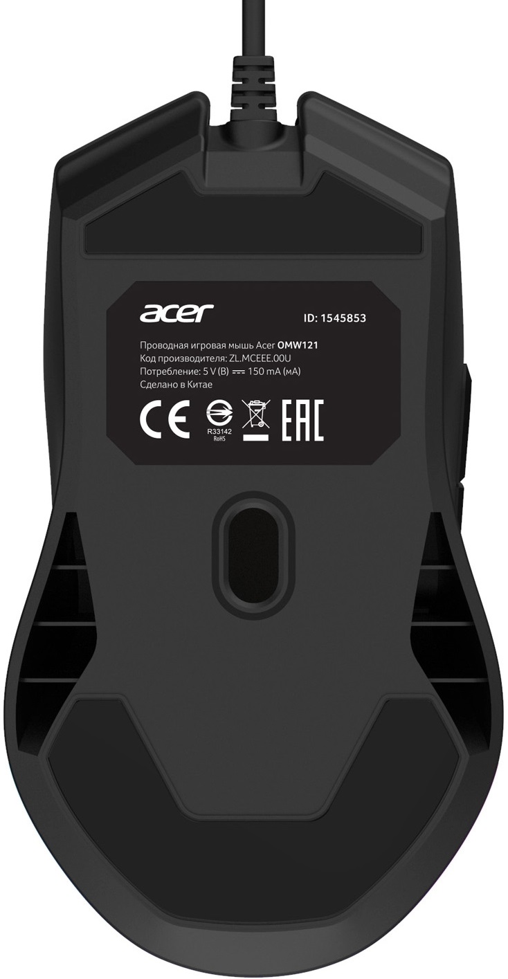 Мышь Acer OMW121 (ZL.MCEEE.00U) (USB, optical, 6400dpi, игровая, RGB подсветка, 1.8m, soft-touch, black)