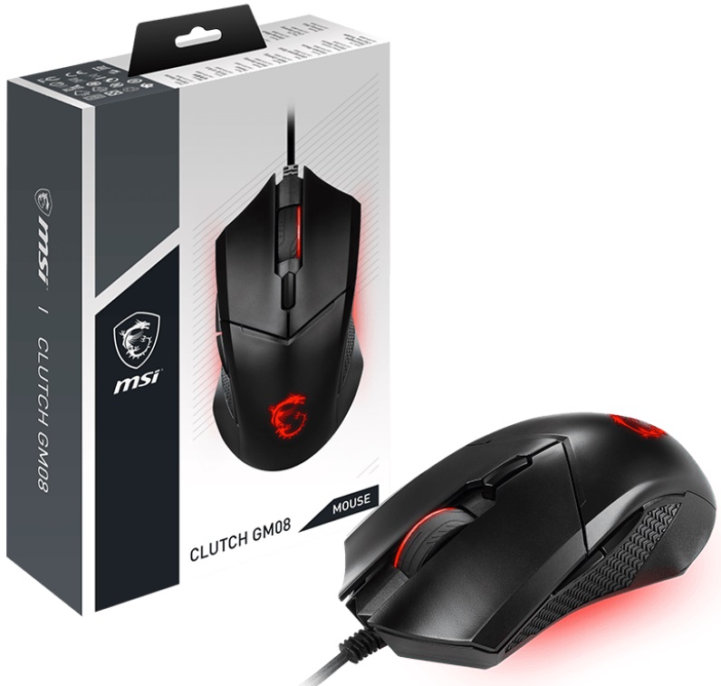 Мышь MSI CLUTCH GM08 (USB, optical, 3200dpi, игровая, soft-touch, 1.8m, black)