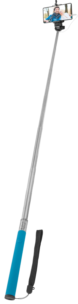 Держатель Monopod для селфи Defender Selfie Master SM-02 (для устройств до 9cm, телескопический (20-98cm), металлический, проводное подключение к смартфону (в разъем для гарнитуры), поддержка iOS и Android, blue)