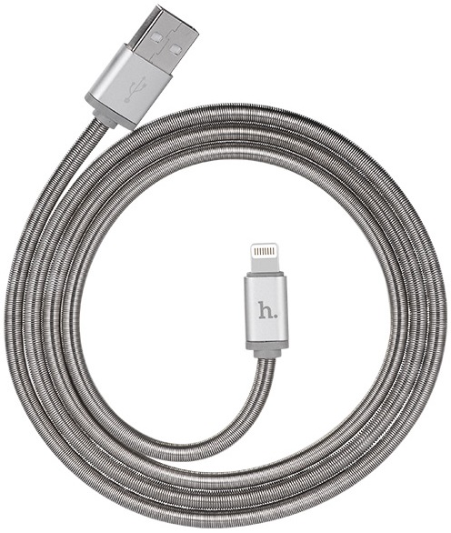 Кабель USB 2.0 Am - Lightning 1.2m (U5 Full-Metal, 2.4A, пружинная оплётка, silver) hoco