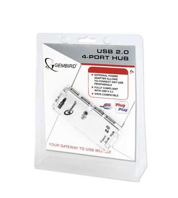 USB 2.0 HUB Gembird UHB-C244 (4 порта, активный, адаптер питания, silver)