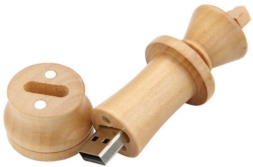 Флеш накопитель - Брелок USB 2.0 32Gb (белый шахматный король, дерево)