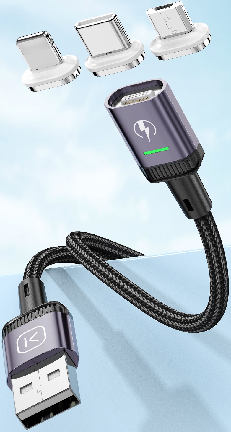Кабель USB 2.0 Am - Type-C 1.0m (3A, быстрая зарядка, нейлоновая оплётка, магнитный, black) KUULAA