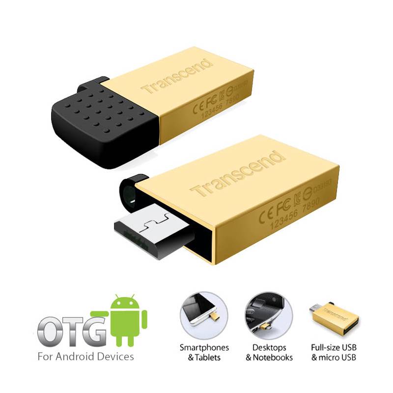 Флеш накопитель USB 2.0 8Gb Transcend JetFlash 380G (TS8GJF380G, OTG, gold)