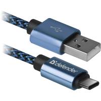 Кабель USB 2.0 Am - Type-C 1.0m (USB09-03T PRO, 2.1A, нейлоновая оплётка, blue) Defender