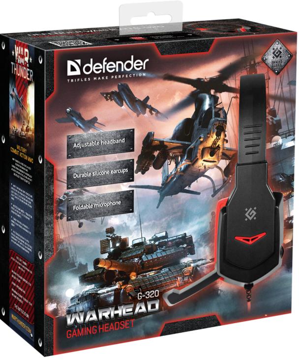 Наушники Defender Warhead G-320 (накладные закрытые, с микрофоном, 1.8m, промо-код "War Thunder", black-red)