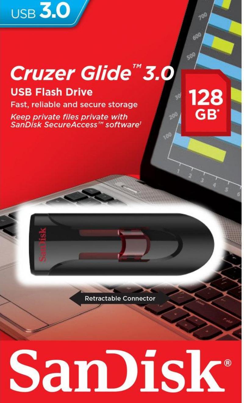 Флеш накопитель USB 3.0 128Gb SanDisk Cruzer Glide 3.0 (SDCZ600-128G-G35, black)
