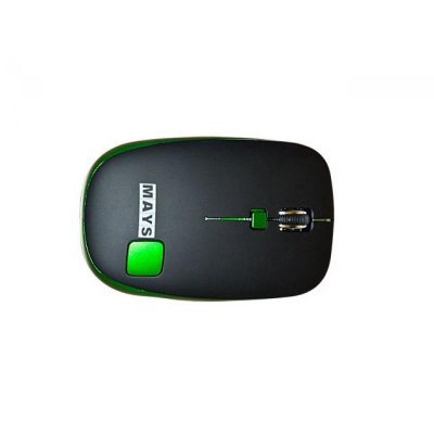 Мышь MAYS MN-220g (800-1600 DPI, оптическая, плоская, черная+зеленые полосы, soft touch, USB)