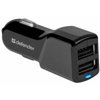 Зарядное устройство от прикуривателя Defender UCA-34 (12-24V, 2 USB разъёма, 2.4A, black)