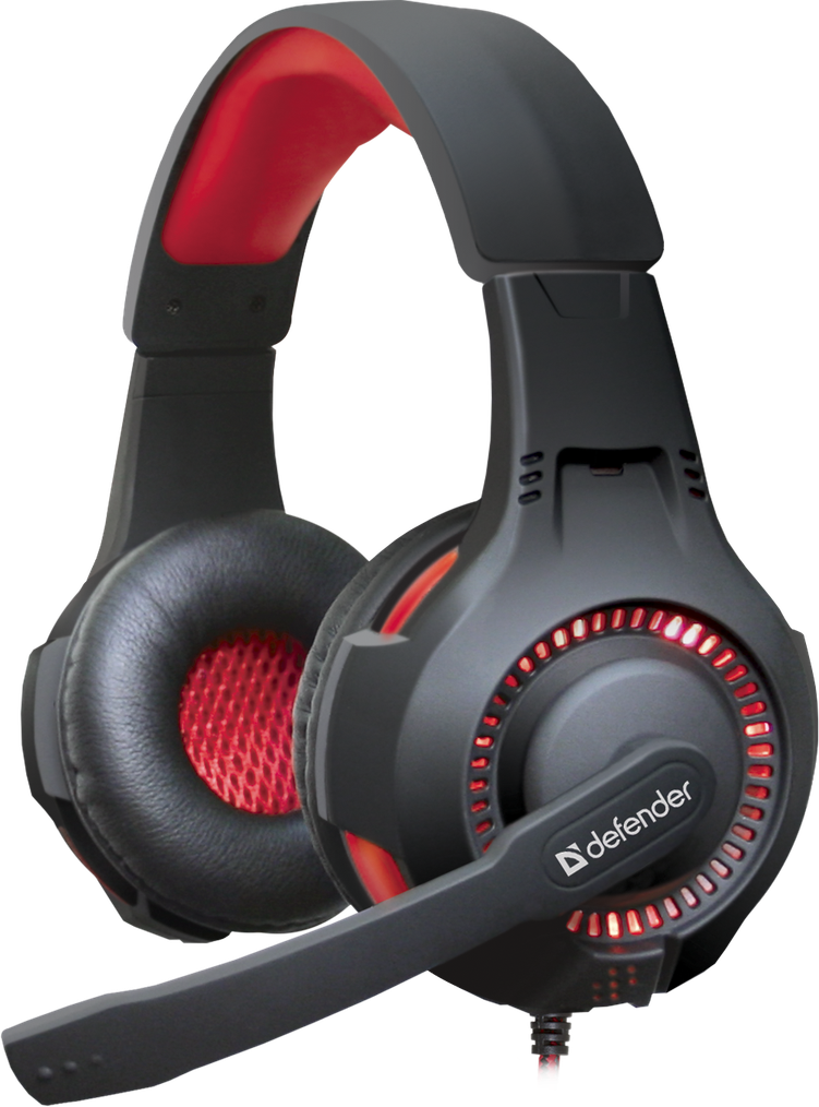 Наушники Defender Warhead G-450 (полноразмерные закрытые, подключение по USB, c микрофоном, игровые, 2.3m, промо-код "War Thunder", black-red)